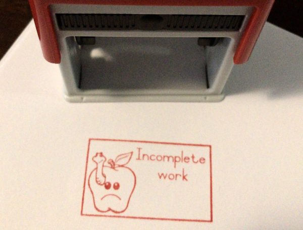 - Sad apple and worm - Incomplete work 24mmx41mm self inking stamp
