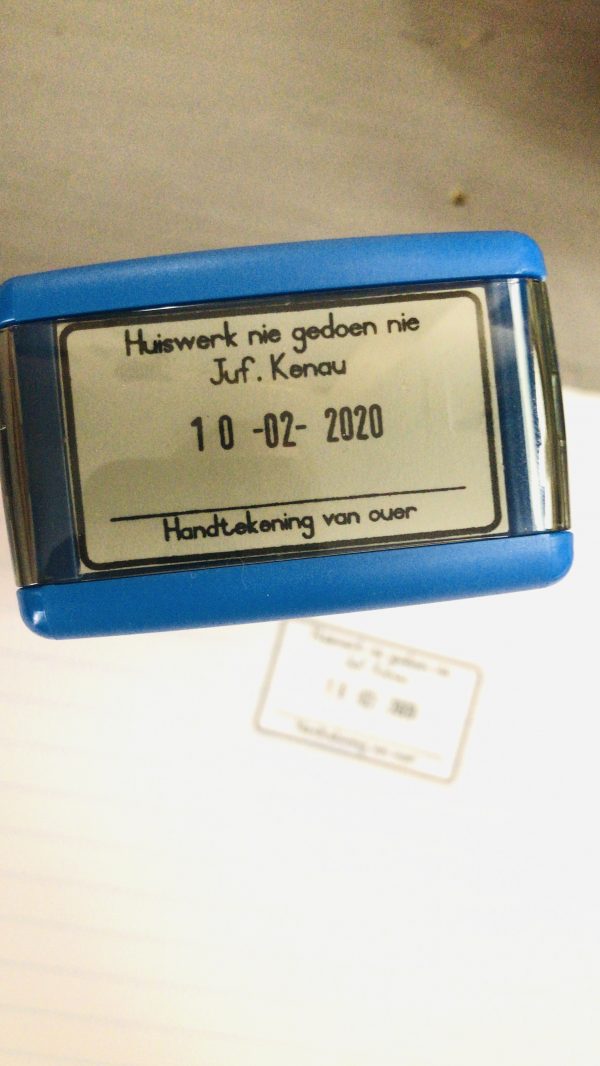 Huiswerk nie gedoen nie 30mmx50mm dater stamp