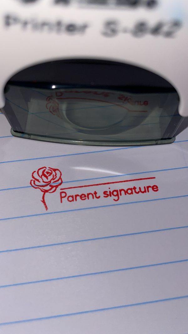 Rose parent signature - 14mmx38mm self inking stamp