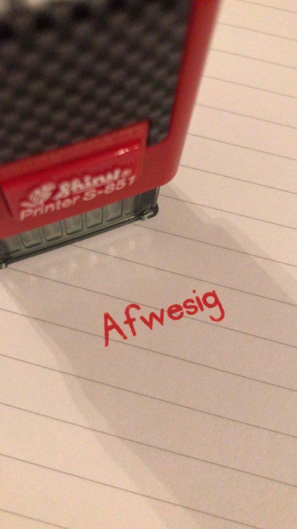 Afwesig - 10mmx26mm self inking stamp