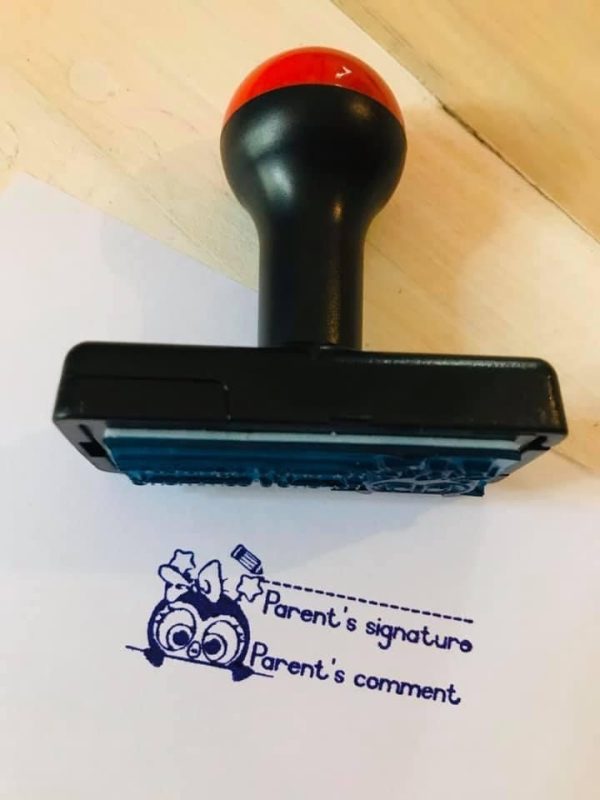 Parent signature/Parents comment  - 20mmx50mm plastic handle stamp