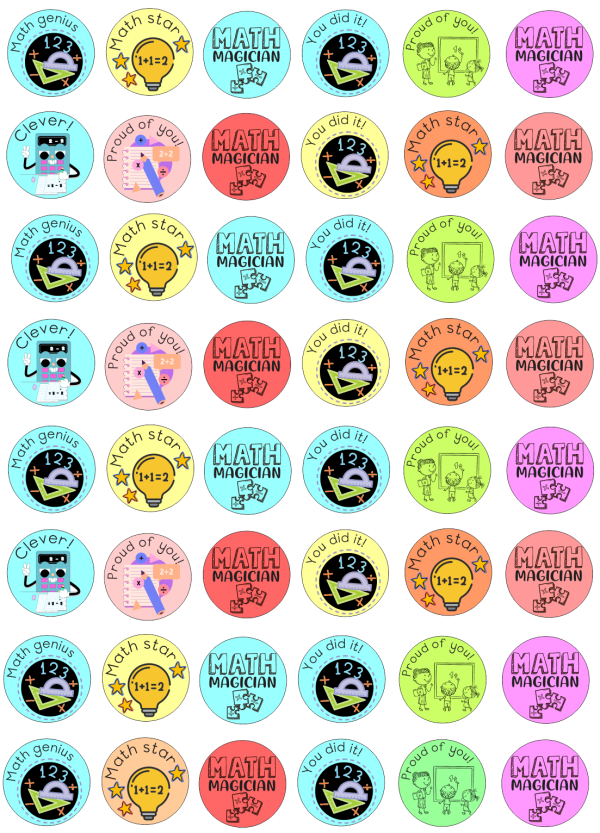 A5 vinyl sticker page – Size of stickers 21mm (48 stickers)